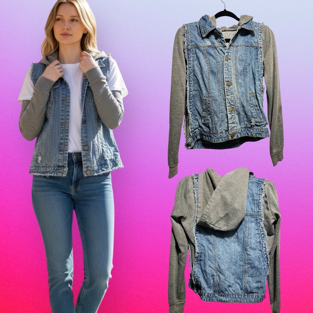 O'Neill vintage Blue Denim Jacket with Gray Sleeves